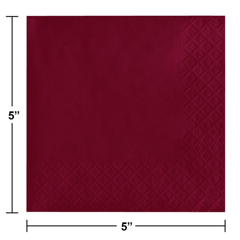 Creative Converting Touch of Color 200 Count 2-Ply Paper Beverage Napkins, Burgundy, 5" x 5" - Image 3